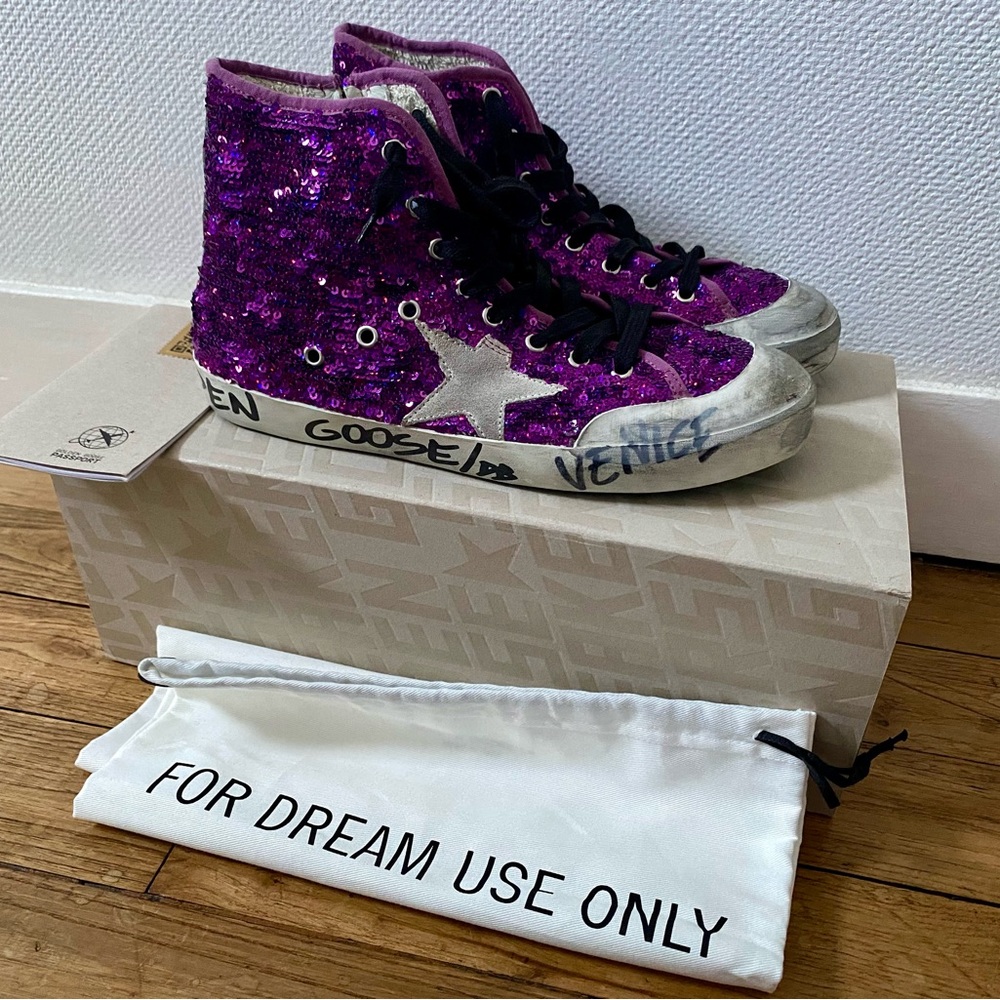 BRAND NEW Golden Goose Francy high top sneakers pink sequins size 40